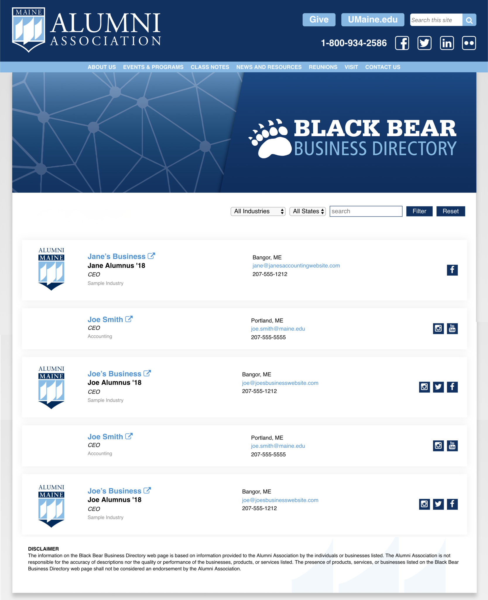 Black Bear Business Directory Sample Page